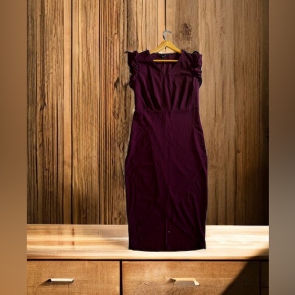 Shein curve - Long Dress - Ruffle Sleeve - Red wine - 1XL maxi dress polyester - Picture 4 of 16